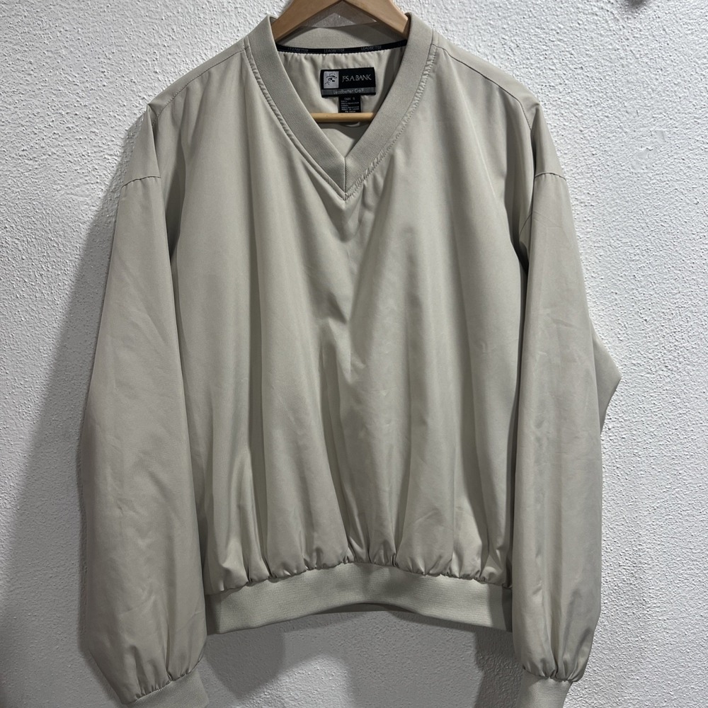 Jos. A. Bank LeadBetter Golf V-neck Long Sleeve Windbreaker Men Small Beige